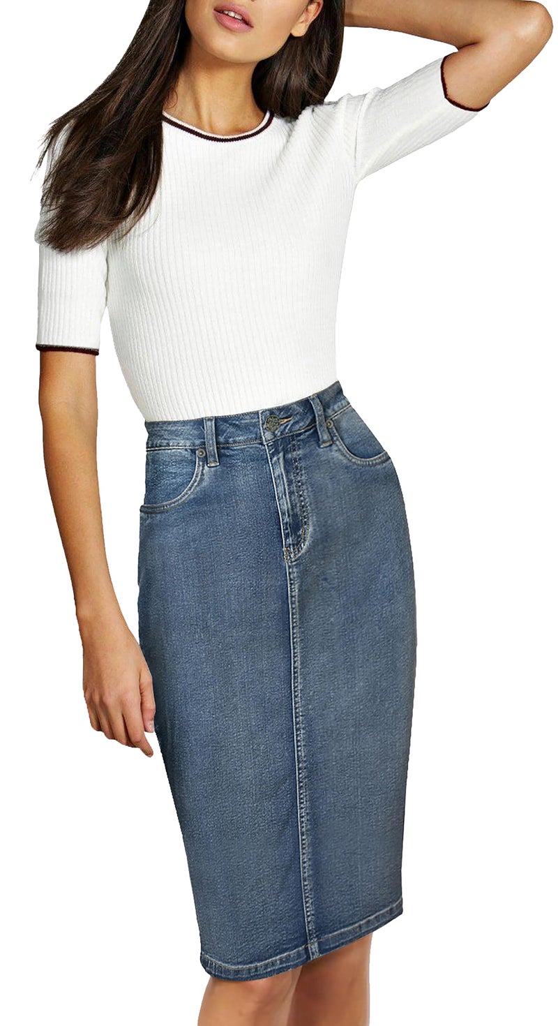Lexi Womens Stretch Pencil Skirts with Functional Pockets, A Line & Destructed Mini Denim Skirts SK22890X NF Potassium 18 - Image 1